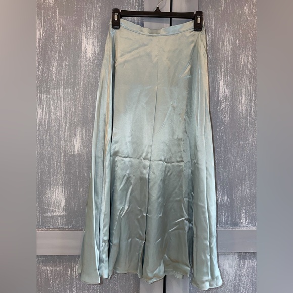 Kate Spade Silk Midi Skirt Mint Green Overlap Slit Size 0 Satin Skirt - Picture 2 of 6